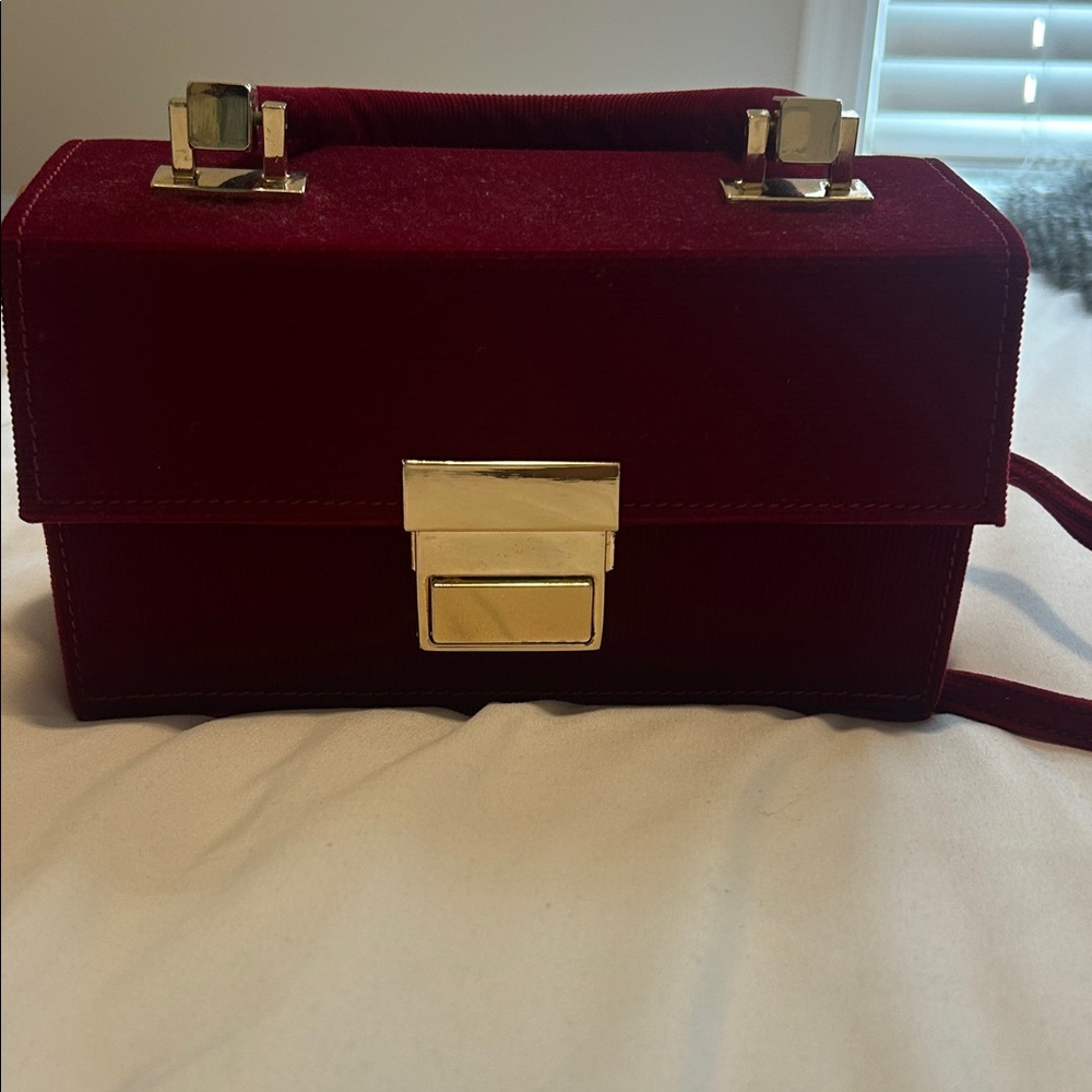 Zara Burgundy Velvet Crossbody Bag with Gold Hardware